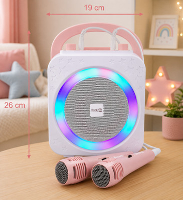 Rock Jam Karaoke Party Speaker mit 2 Mikrofone Bluetooth Discolicht Akku rose