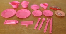 1970s Barbie Dream House Kitchen Pink Dishes Cup Plates Pots Lids Utensils MORE