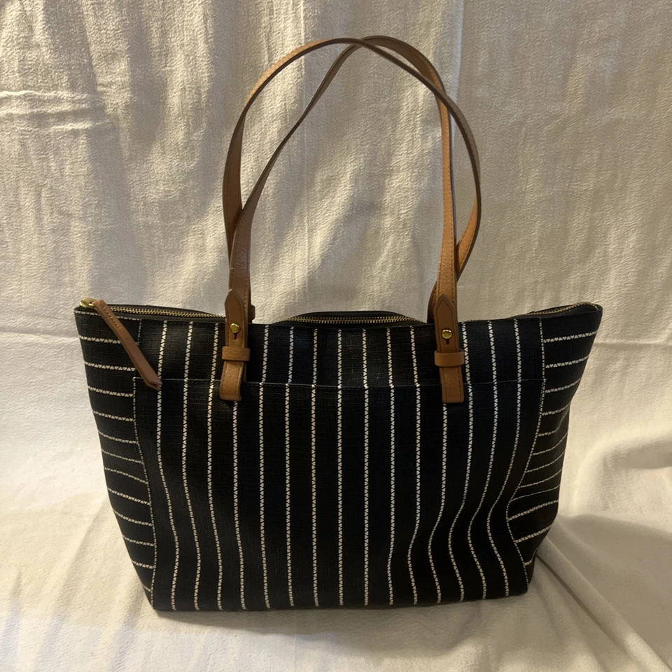 Bolso de Mano Fossil Mujer Estampado Corazón Cremallera Cierre Lona Recubierta Negro Talla L Foto 2 de 4
