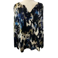 Sanctuary Womens 1X Midnight Storm Abstract Blue Black Long Sleeve Top Casual