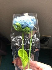 10 in Blue Crocheted Rose Flower