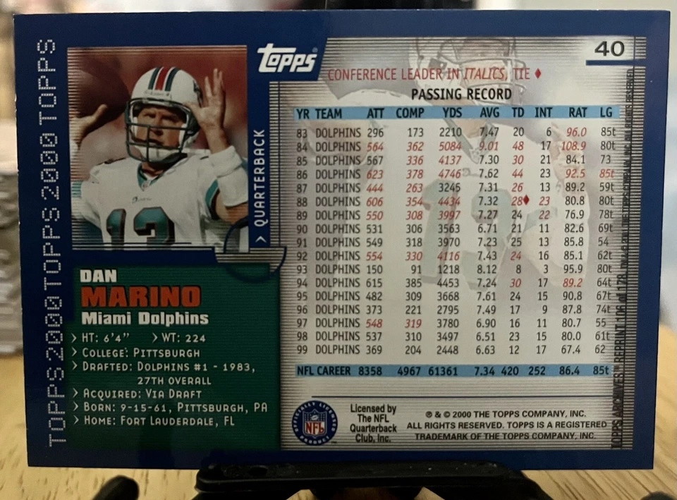 2001 Topps Archives Football #106 Dan Marino Miami Dolphins - Image 2 of 2