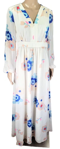 Boden Helen Cream Floral Maxi Dress W/ Long Sleeves, Size 6R, NWOT