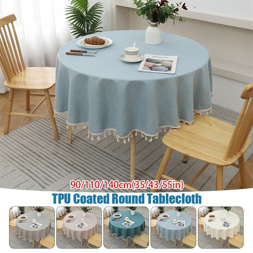 Round Table Cloth PVC Plastic Kitchen Tablecloth Oilproof Fabric Table Cover NEW - Picture 2 of 20