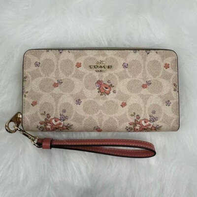 Coach Long Zip Around Wallet In Signature Canvas With Floral Print