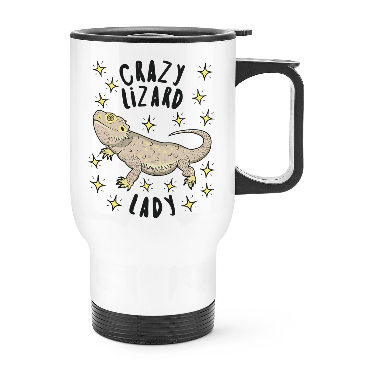 Crazy Lizard Lady Stars Travel Mug Cup With Handle - Funny Thermal Flask