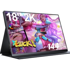18" 2K 144Hz Portable Monitor Laptop Screen w/VESA Case Frameless Ultra Slim