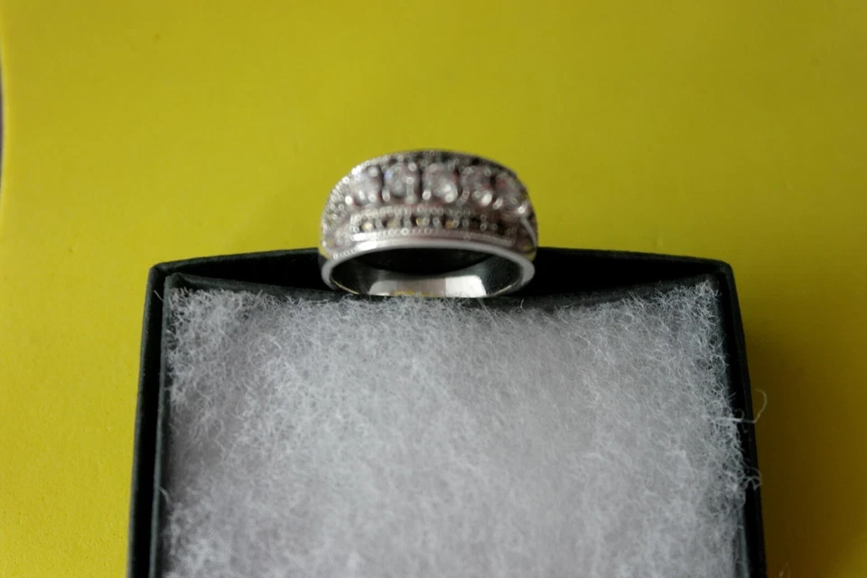 Bello 925 Anello Argento Con Marcasite E Topazio Bianco 4.7 Gr. 1.x 2 Cm. Largo - Immagine 3 di 4