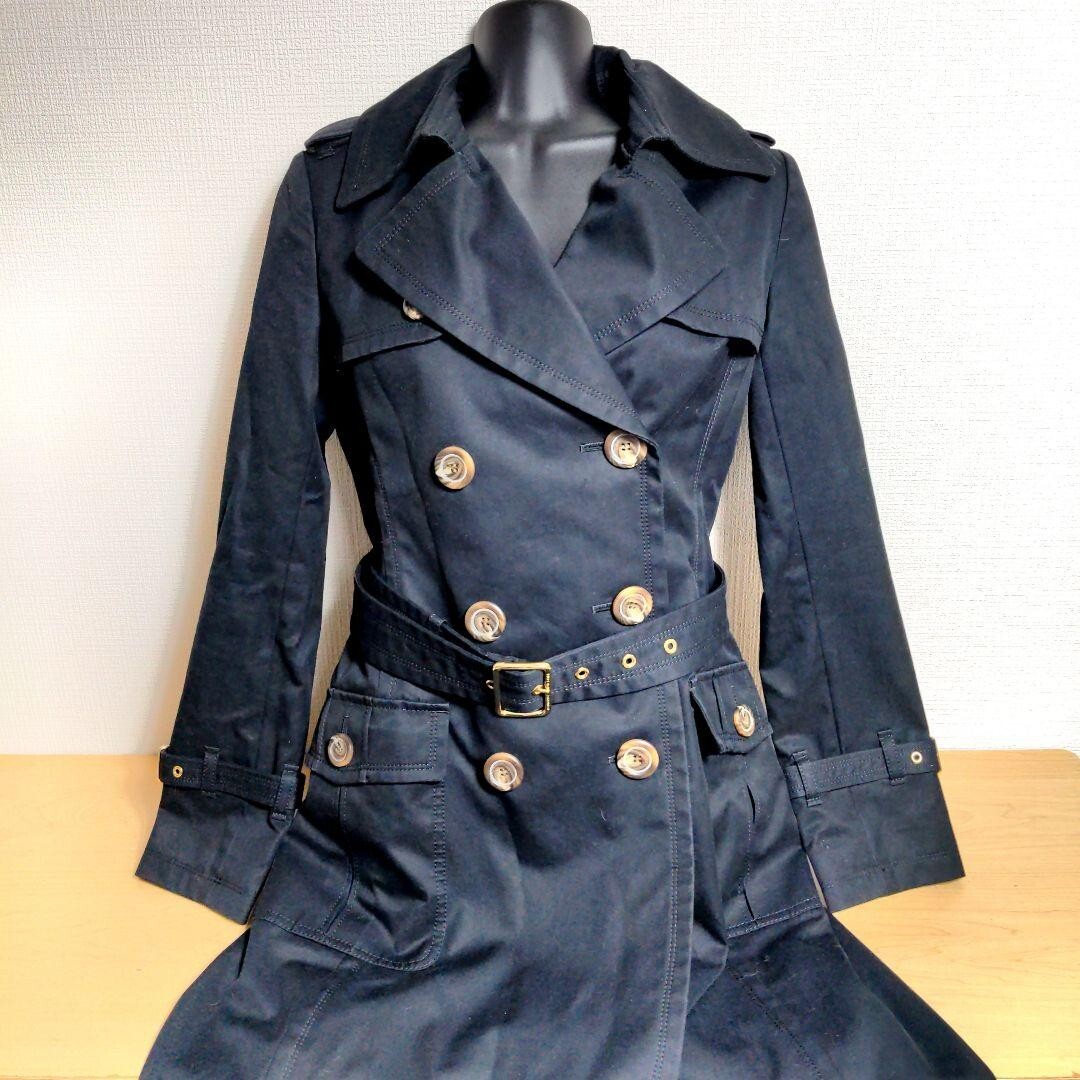 BURBERRY BLUE LABEL Trench Coat Cotton Women Size 38 Black Made In