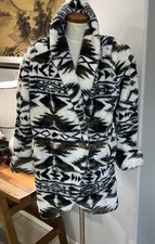 Vintage Donnybrook Aztec Coat Brown White Faux Fur Southwestern Jacket Small Euc