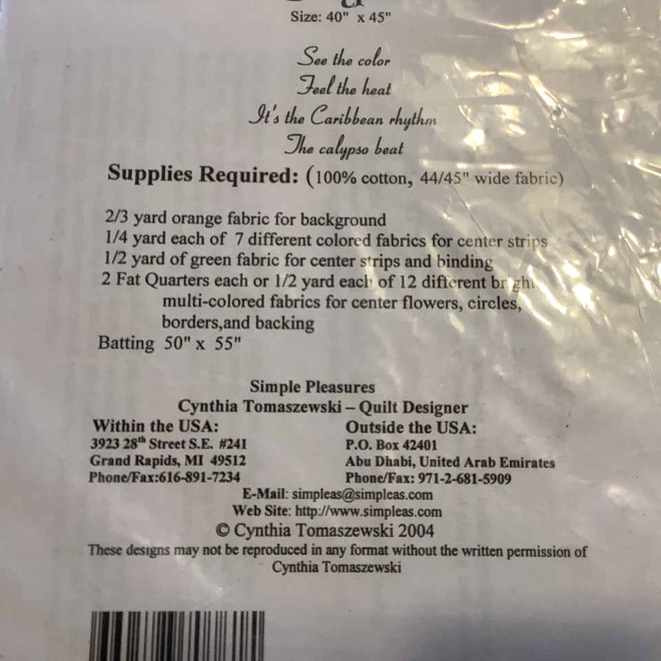 Calypso Quilt Pattern By Simple Pleasures Sewing Quilting Wall Hanging UNCUT - Image 4 of 4