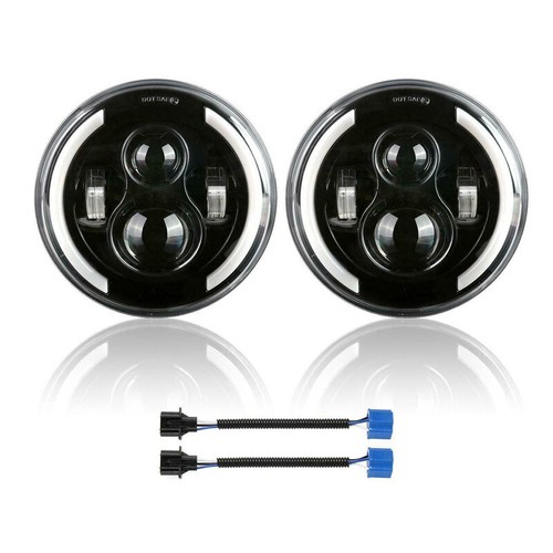 For Ford Mustang 1965-1978 7" inch Round LED Headlights Pair Halo DRL Angel Eyes - Picture 7 of 22