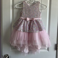 NWT Bonnie Jean Girls Size 4 Sleeveless Pink Pastel Sequins Hi-Low Party Dress