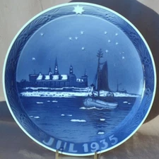 ROYAL COPENHAGEN 1935 Christmas Plate – Kronborg Castle and Fishing Boat