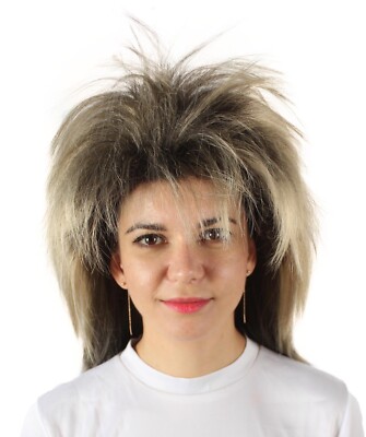 Adult Women s Mixed Blonde Big Bangs Fringe 80s Golden Skipy Wig ,Flame HW-7037
