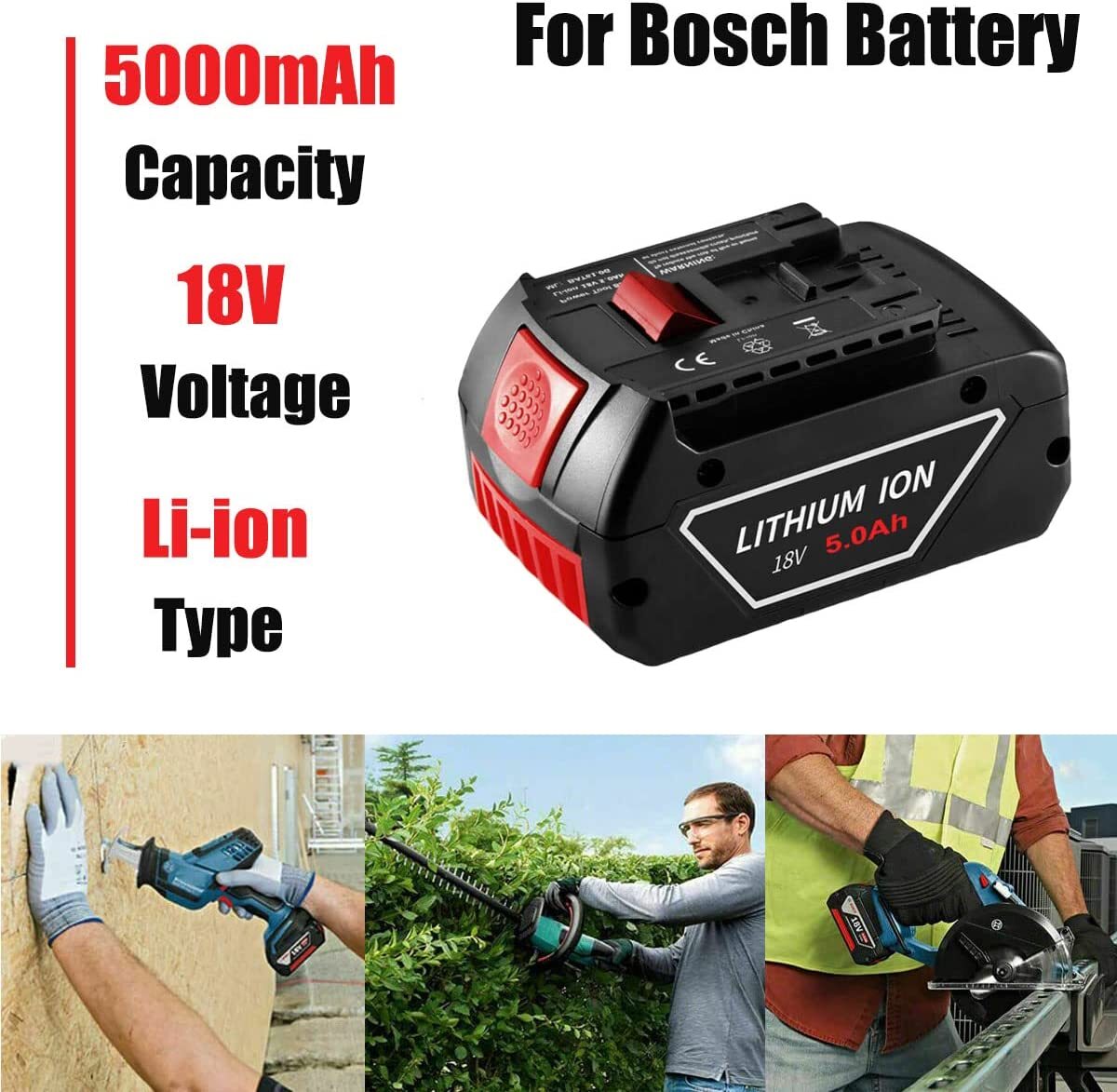 2X 5.0Ah For Bosch BAT618 BAT609 BAT612 18V Volt Lithium-Ion Battery Pack BAT620