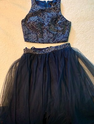 black and blue two piece prom dress Prom Dress Style #22694