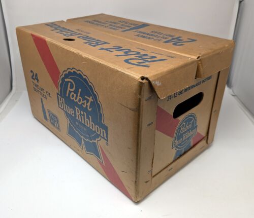 Vintage 1970's Pabst Blue Ribbon Beer Bottle Box: Cardboard Case 12oz x24