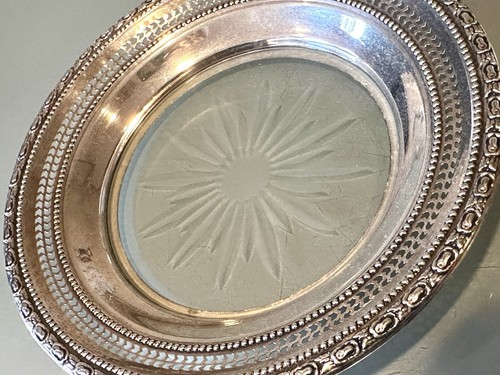Vintage Antique Frank Whiting Sterling Silver Crystal Glass Coaster Plate Dish - Picture 3 of 11