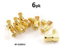 6-PACK Right Angle RP-SMA Reverse Polarity Female to SMA Male Gold Adapter