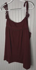 Indigo Threads Co Womens TOP 2X Boho Burgandy Red  Embroidered Tassled Cool