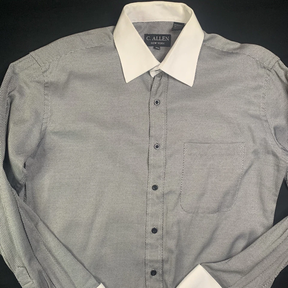 Мужская рубашка C. Allen New York с длинным рукавом на пуговицах спереди черно-белая с геометрическим узором - Изображение 4 из 4