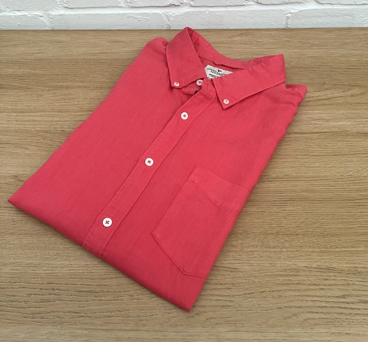 American Eagle Outfitters Linen Blend Shirt XXL Salmon Pink Long Sleeve