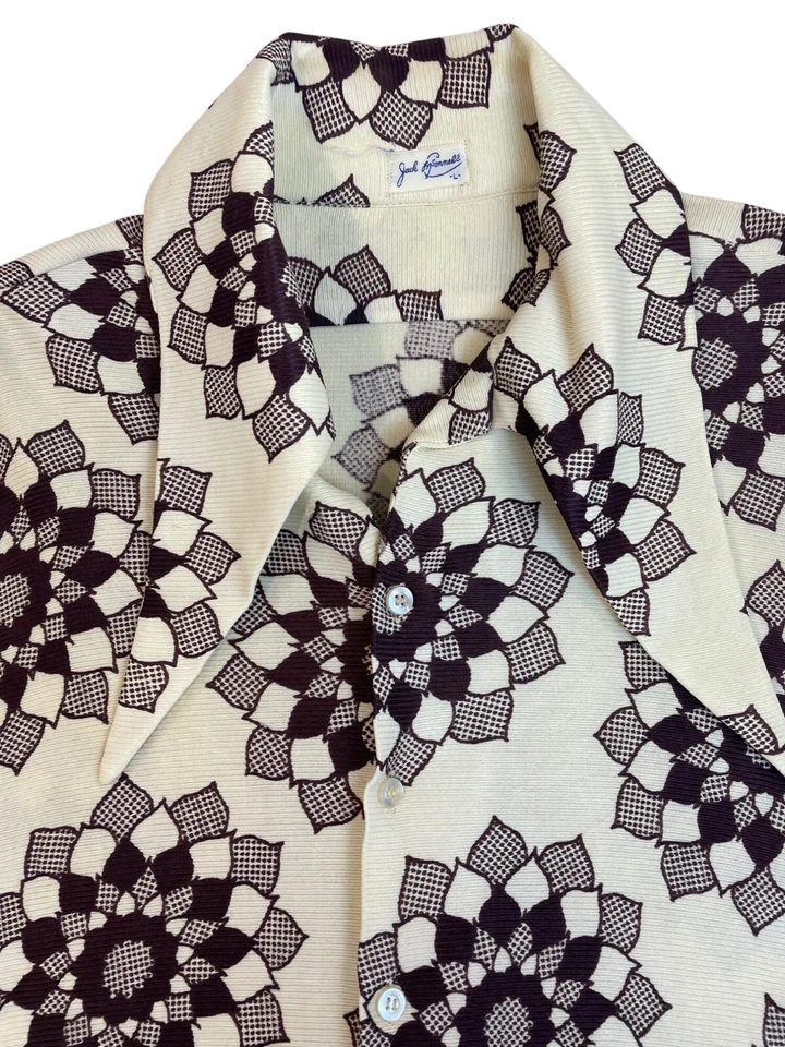 Vintage Jack Brommel Men's Beige Button-Down Floral Long Sleeve Blouse Sz L - Image 4 of 4