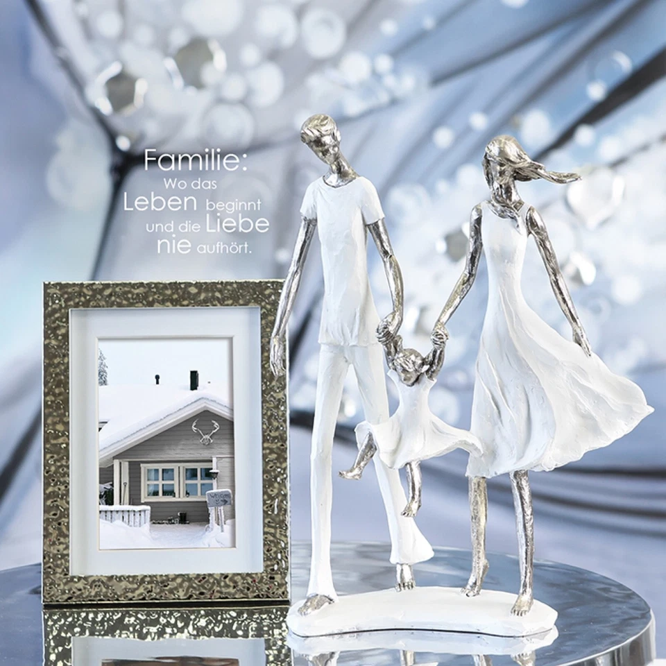 Design Scultura Famiglia Bianco Argento Dekofigur Arte Pietra Family Kind Eltern - Immagine 3 di 4
