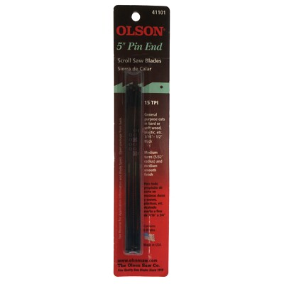 Olson Saw SC41101 5'' Pin End Regular Tooth Scroll Saw Blades, 15TPI, 6-Pack
