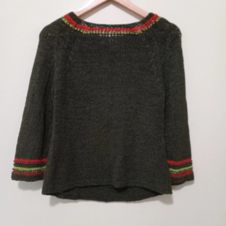 MICHAEL SIMON  Womens Green Red Knit Acrylic Blend Sweater Top Size M - Image 3 of 3