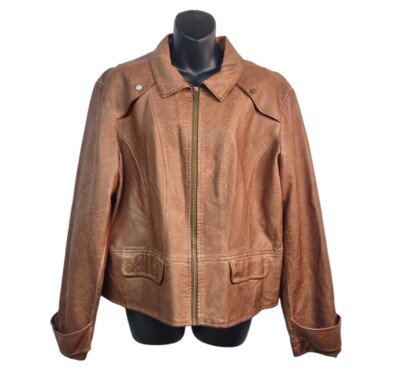 C EST. 1946 Women's Brown Faux Leather Jacket Size XL NWT
