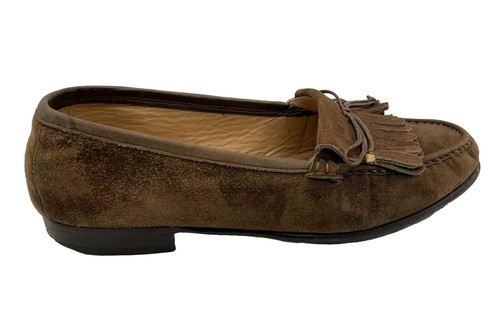Salvatore Ferragamo Brown Kiltie Slip On Dress Loafers Shoes Sz 9 D Suede Italy - Picture 11 of 17