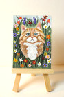 ACEO Cat in Flower Field Original Acrylic Painting Floral Cat Art Miniature — photo 5