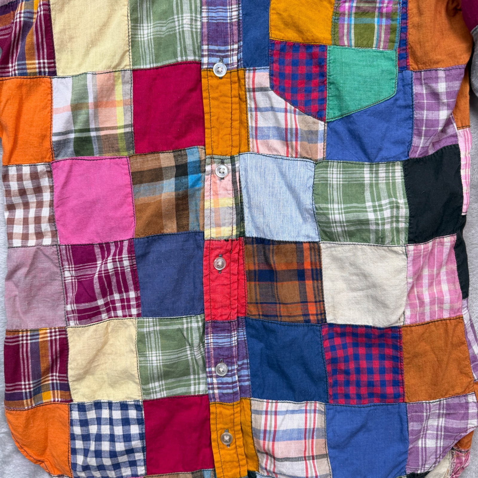 Hand Woven India Patchwork Button Down Shirt Coll… - image 4