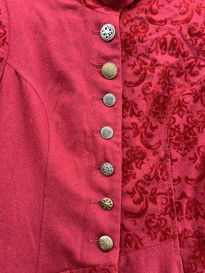 Abrigo Venus Mujer 8 Rojo Damasco Militar Asimétrico Cuello Alto Terciopelo Steampunk Foto 3 de 4