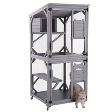 Portable Cat Playpen Outdoor Indoor  3-Tier Enclosure with Wheels  Roof