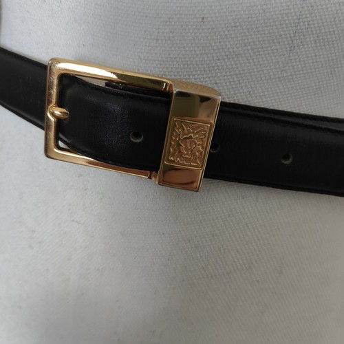 De Colección Anne Klein para Calderón Negro Mujer M Cinturón de Cuero Dorado Hebilla Cabeza de León - Imagen 10 de 14