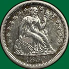 1850 Seated Liberty Dime Almost Uncirculated AU Coin, Cleaning #32539