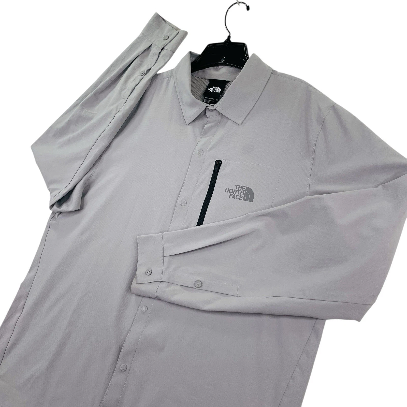 The North Face First Trail Shirt Men Large Gray Long Sleeve UPF Snap Up Hiking