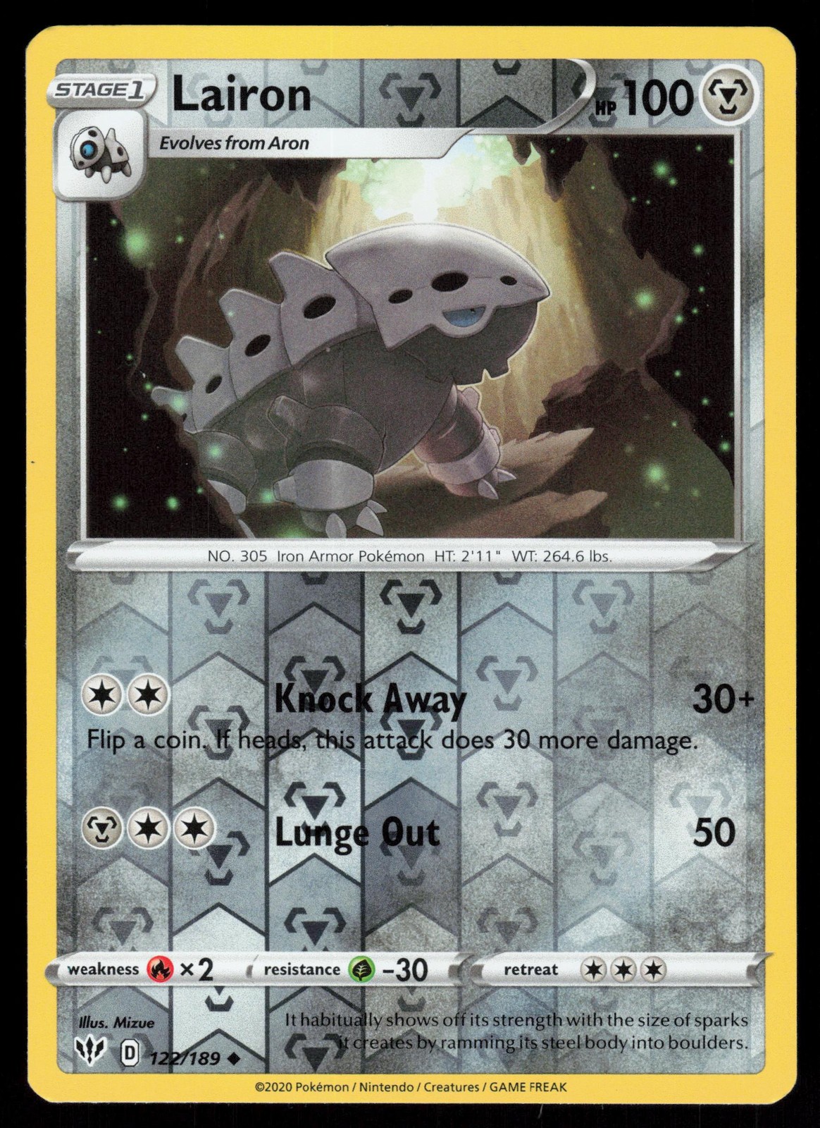 Lairon 122/189 Reverse Holo Pokemon Darkness Ablaze LP