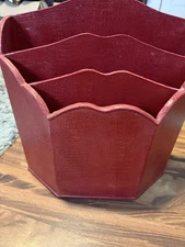 Magazine Rack Desk Organizer Vintage Scalloped Edge Deep Red Color Wood