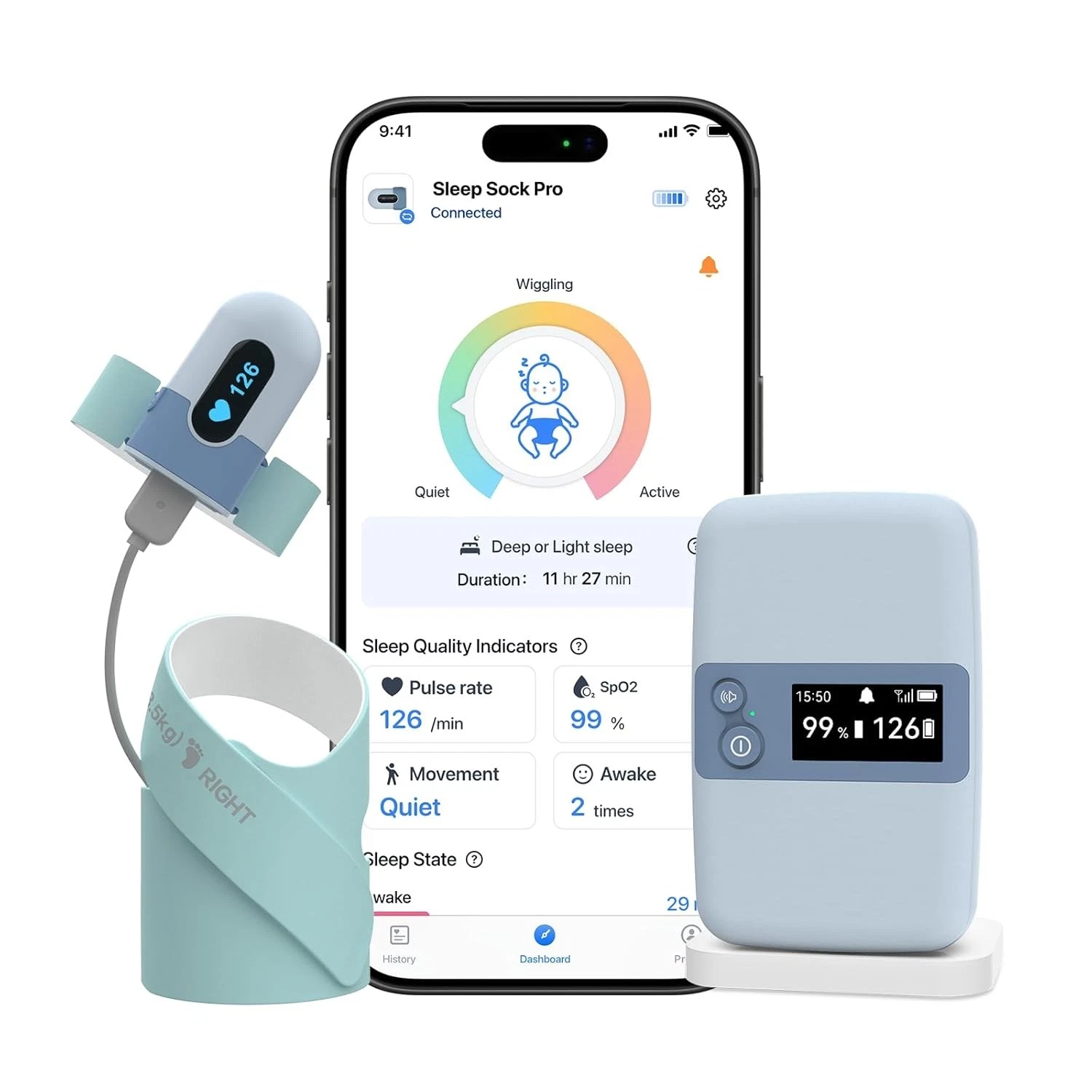 Smart Baby Monitor, Sleep Sock Monitor with Sleep Pattern Analysis, Real-Time Tr
