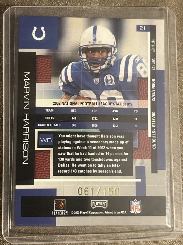 2003 Playoff Absolute Memorabilia - #21 Marvin Harrison Spectrum /150 - Image 2 of 2