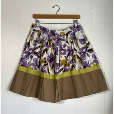 JH Collectibles Pleated Skirt Casual Spring Cotton Floral Purple Green Size 14