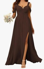 Brown Party Evening FORMAL GOWN Bridal Reception Off Shoulder Dress NEW w/Tag