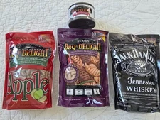 NEW BBQr's Delight 3 Pack Wood Grilling Pellets 1lb Bags - 1 Cast iron Smoker
