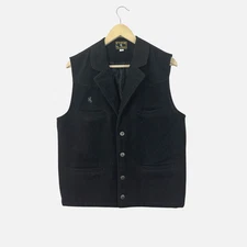 Wyoming Traders Small Wool Button Vest Jacket Black Lined Sleeveless Mens