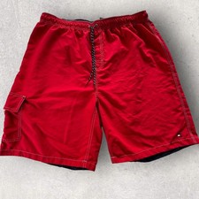 Tommy Hilfiger Swim Trunk Shorts Men's XXL Red Cargo Pocket Mesh Lined