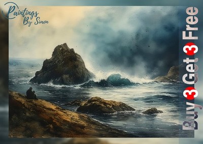 Ozean 5''x7'' Druck auf mattem Papier | Dramatische Meereslandschaft Wandkunst